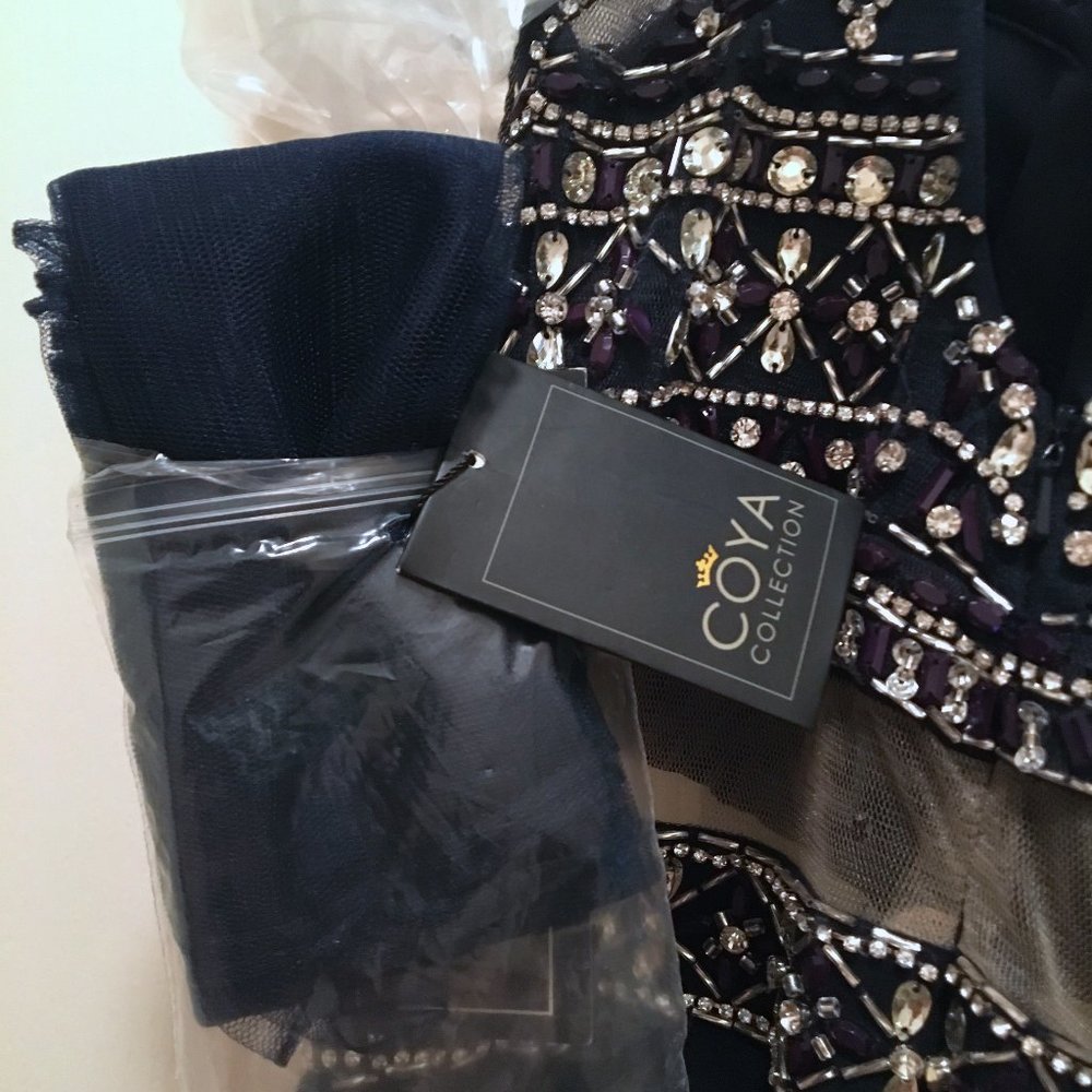 Coya Long Beaded Formal Blue Halter High Neck Keyhole Dress NWT $329 XS - Picture 13 of 14